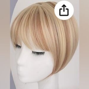 Synthetic Highlight Blonde Hair Topper w/ Bangs includes Hair Pin/Eyelashes/ Cap